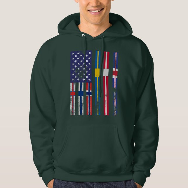 Skandinavien flagga, Flaggor i Nordisk Land te Hoodie (Framsida)