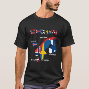 Skandinavien Flagga Nordiska Land Kartor i norra E T Shirt