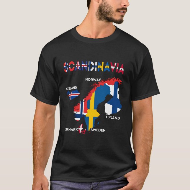 Skandinavien Flagga Nordiska Land Kartor i norra E T Shirt (Framsida)