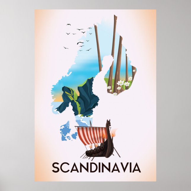 Skandinavien Karta Viking-reseaffisch Poster (Framsidan)