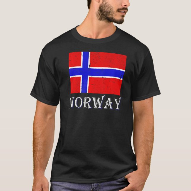 Skandinavien Nordiska Land Norska Flagga Norge T Shirt (Framsida)