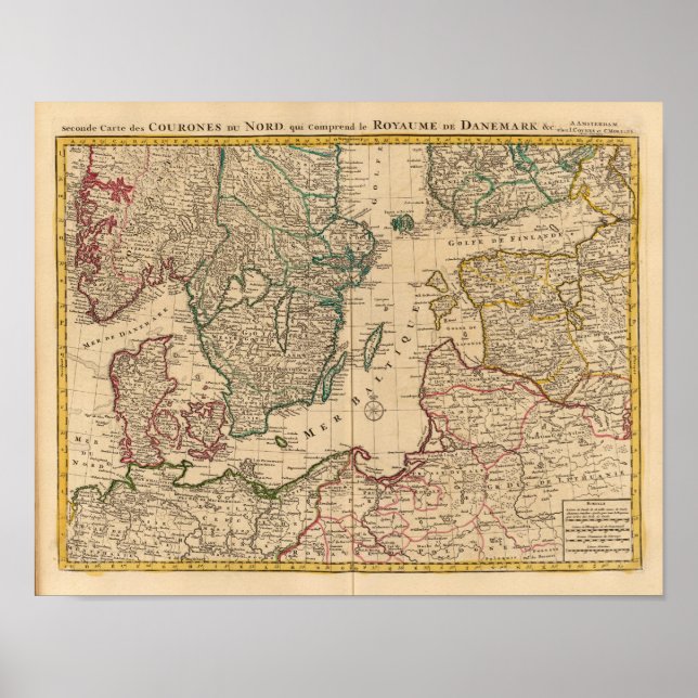 Skandinavien, Östersjön, Sverige, Danmark Poster (Framsidan)