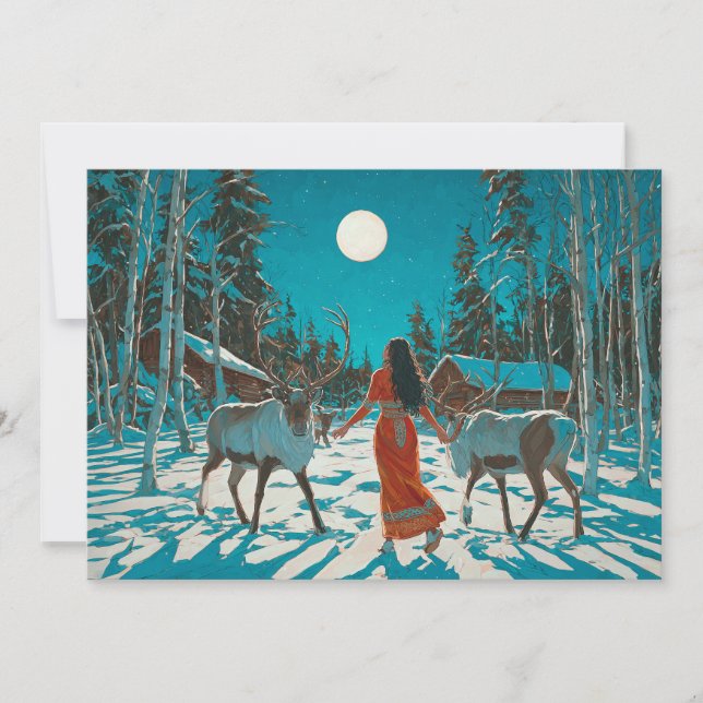 Skandinavien Winter Helgdag, Reindeer Full Moon Inbjudningar (Framsida)