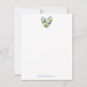 Skandinavisk Blommigt Heart Blue-Personlig Anteckningskort