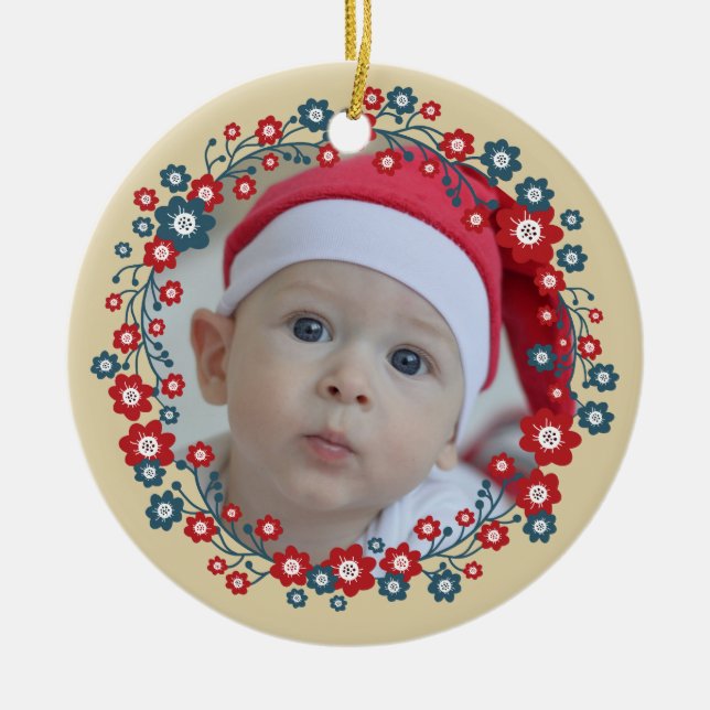 Skandinavisk Blommigt Utandningsfoto Anpassningsba Julgransprydnad Keramik (Framsidan)