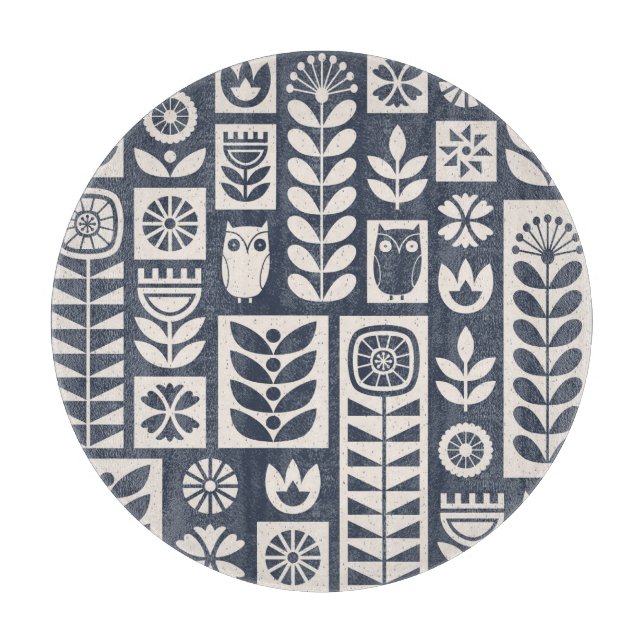 Skandinavisk Blommigt: Vit, blå, minimalistisk. (Framsidan)