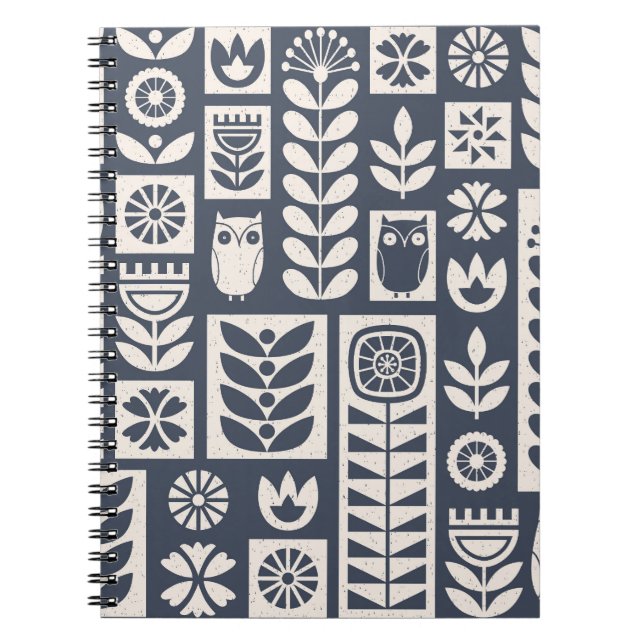 Skandinavisk Blommigt: Vit, blå, minimalistisk. Anteckningsbok (Framsidan)