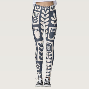 Skandinavisk Blommigt: Vit, blå, minimalistisk. Leggings