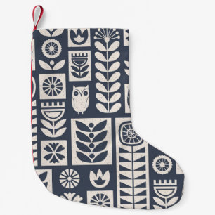 Skandinavisk Blommigt: Vit, blå, minimalistisk. Liten Julstrumpa
