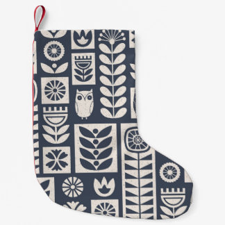 Skandinavisk Blommigt: Vit, blå, minimalistisk. Liten Julstrumpa