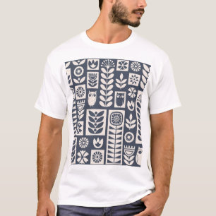 Skandinavisk Blommigt: Vit, blå, minimalistisk. T Shirt