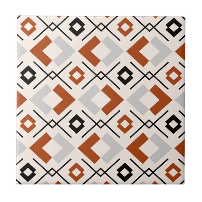 Skandinavisk bränd orange grått och beige geometri kakelplatta (Framsidan)