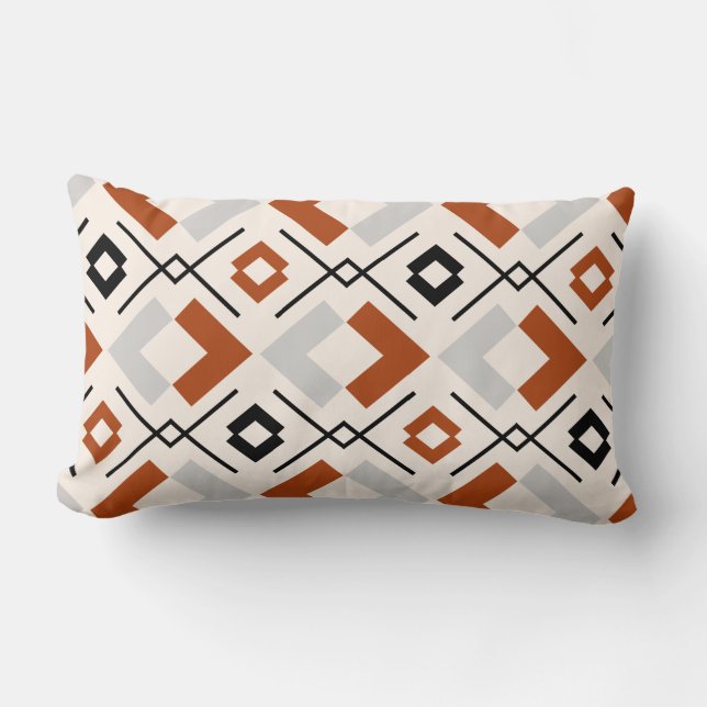 Skandinavisk bränd orange grått och beige geometri lumbarkudde (Framsida)
