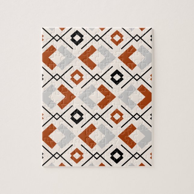 Skandinavisk bränd orange grått och beige geometri pussel (Vertikal)