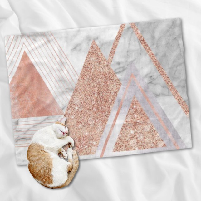 skandinavisk chic ro guld, geometrisk vit marmor fleecefilt (scandinavian chic rose gold geometric white marble fleece blanket)