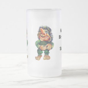 Skandinavisk flony Troll Illustration Vattenfärg Frostat Ölglas