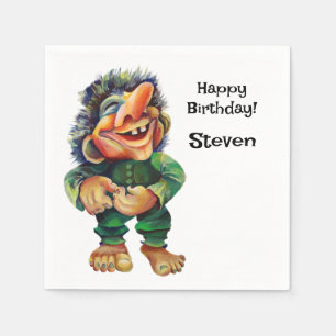 Skandinavisk flony Troll Illustration Vattenfärg Pappersservett