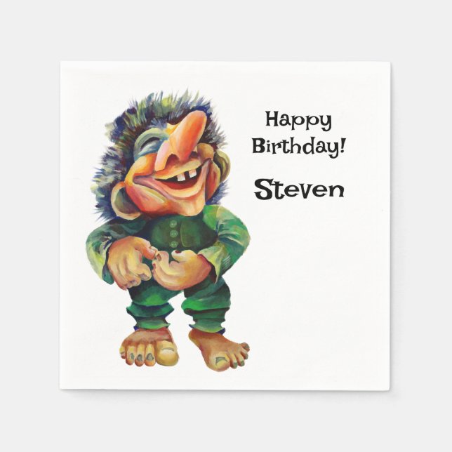 Skandinavisk flony Troll Illustration Vattenfärg Pappersservett (Framsidan)