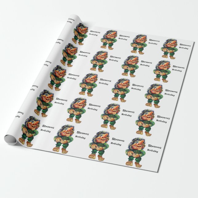 Skandinavisk flony Troll Illustration Vattenfärg Presentpapper (Utrullad)