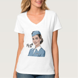 Skandinavisk flygvärdinna Dam T-shirt med V-ringni
