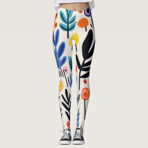Skandinavisk Folk Floral Nordisk Botanisk Konst Leggings
