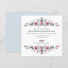 Skandinavisk folkart Dala Horse Flower Bröllop Inbjudningar