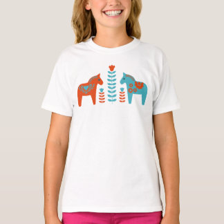 Skandinavisk folkart Dala Horses and Flowers T Shirt