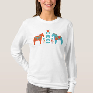 Skandinavisk folkart Dala Horses and Flowers T Shirt
