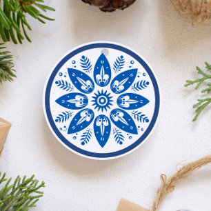 Skandinavisk folkart Flower Löv Snowflake Julgransprydnad Keramik
