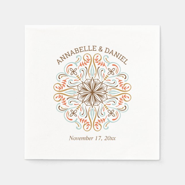 Skandinavisk folkart Hösten Färg Bröllop Pappersservett (Framsidan)