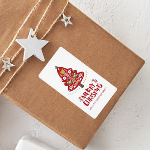 Skandinavisk folkart Julgran Gift-etikett Fraktsedel