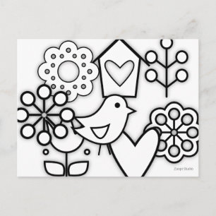 Skandinavisk folkart Minimalistisk illustration Vykort