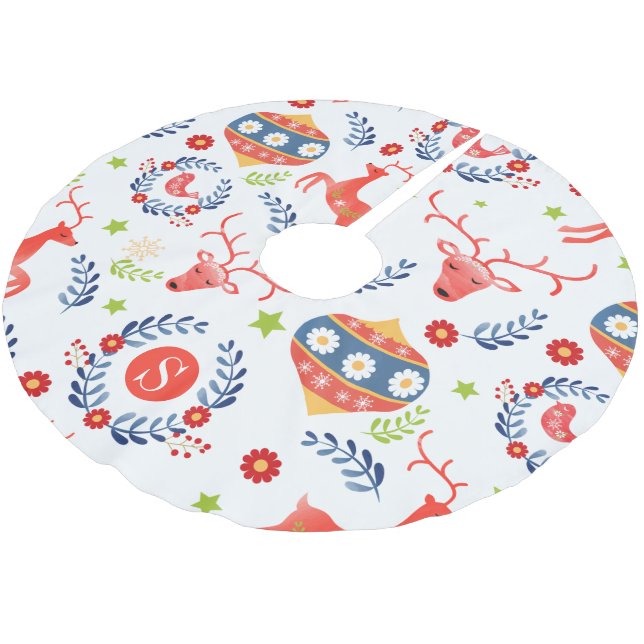 Skandinavisk folkart Monogram jul Julgransmatta Borstad Polyester (Vinklad)