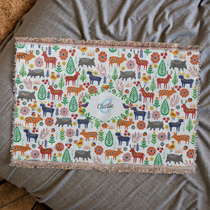Skandinavisk folkart Monogram Mönster Boho Modern Filt