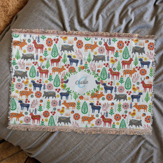 Skandinavisk folkart Monogram Mönster Boho Modern Filt