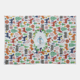 Skandinavisk folkart Monogram Mönster Boho Modern Kökshandduk