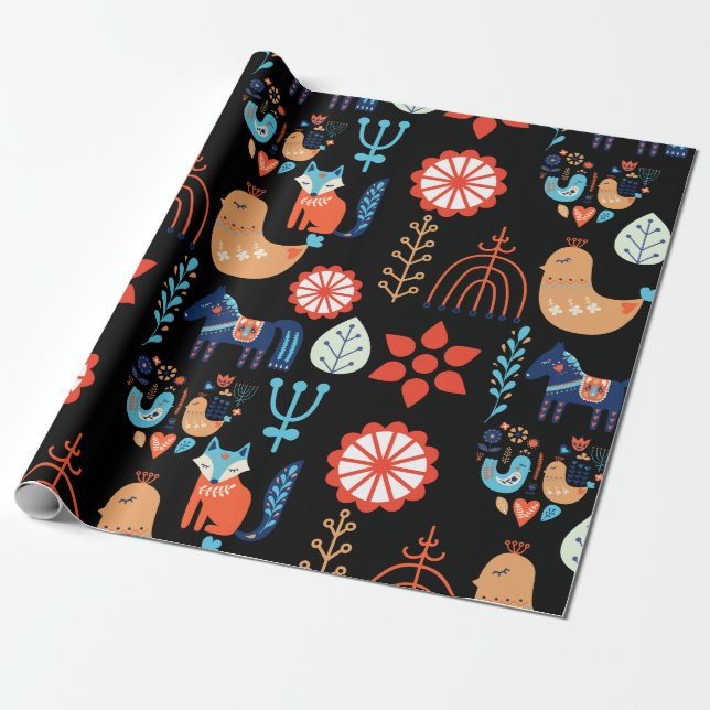 Skandinavisk folkart Nordic Minimalist jul Presentpapper (Utrullad)