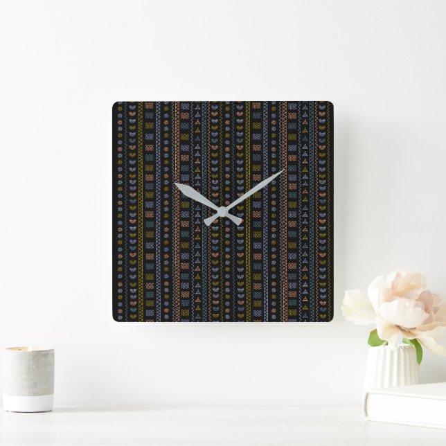 Skandinavisk folkart Square Wall Clock Fyrkantig Klocka (Hem)