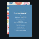 Skandinavisk folkblomma Bat mitzvah Inbjudningar<br><div class="desc">Skandinavisk folkblomma Blå enkel Bat mitzvah inbjudan</div>