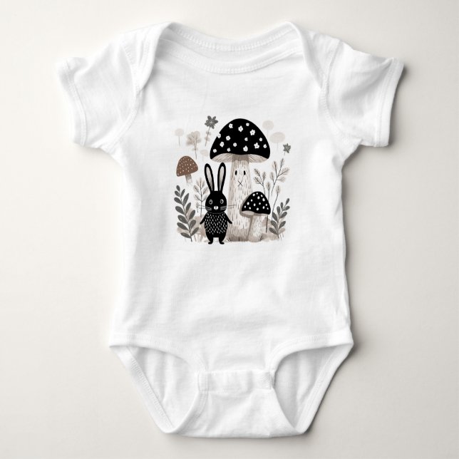 Skandinavisk folkbunny Mushroom Baby Bodydräkt T Shirt (Framsida)