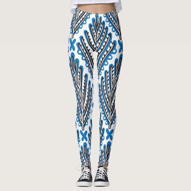Skandinavisk folkkonst: Blommigt Retro Design Leggings (Framsida)