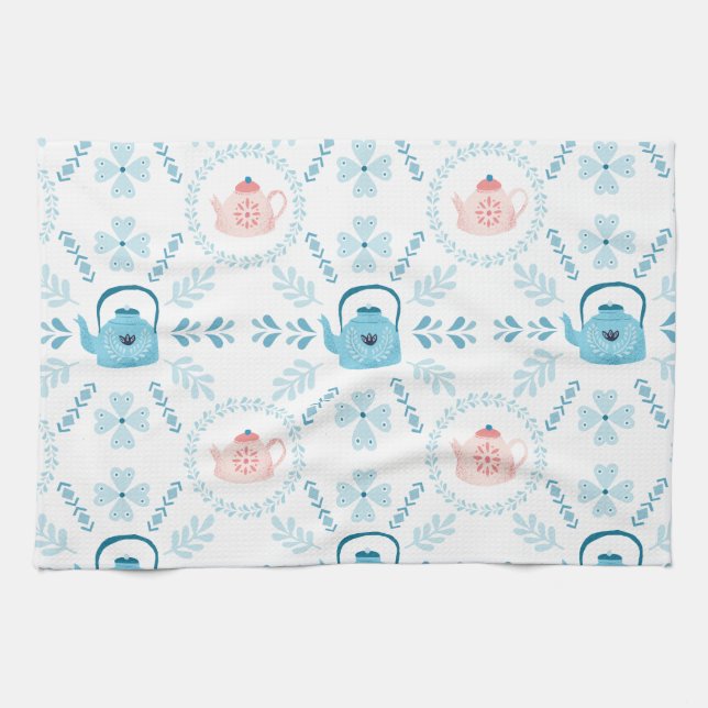 Skandinavisk folkkonst Hygge Jul mysigt tekanna Kökshandduk (Horisontell)