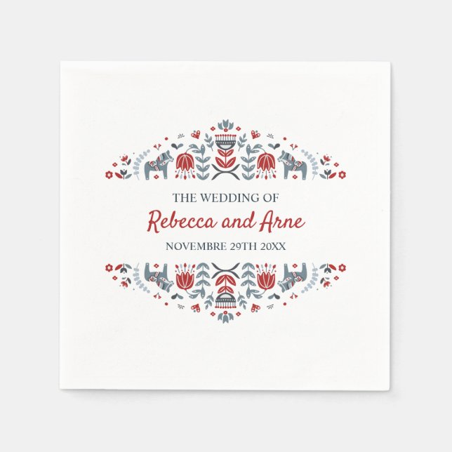 Skandinavisk folkkonst | PERSONLIG BRÖLLOP Pappersservett (Framsidan)