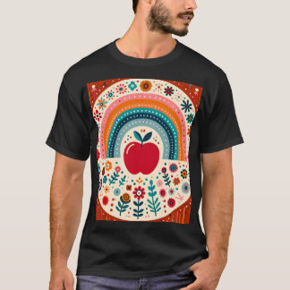 Skandinavisk folkkonst rött äpple och regnbåge fam t shirt