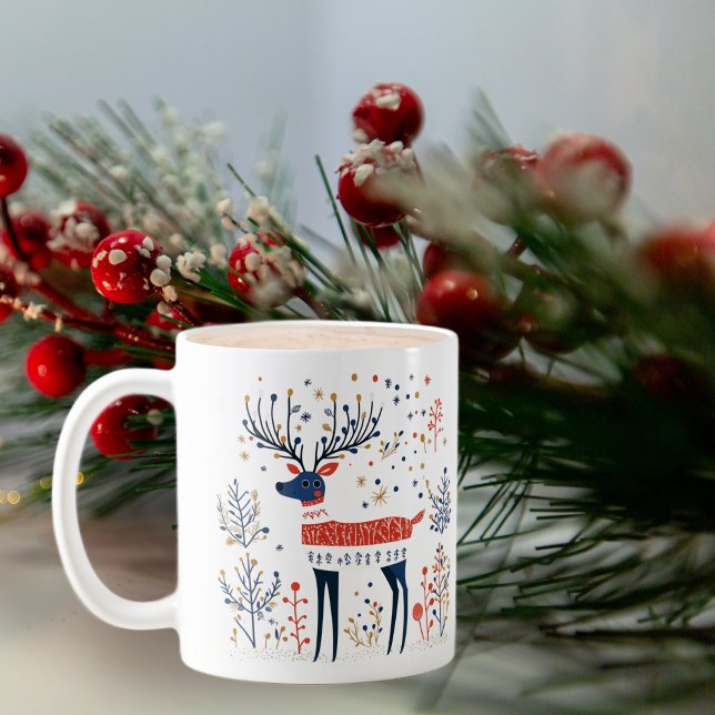 Skandinavisk folkkonst stil hjort Juli helgdag Kaffemugg (Skapare uppladdad)