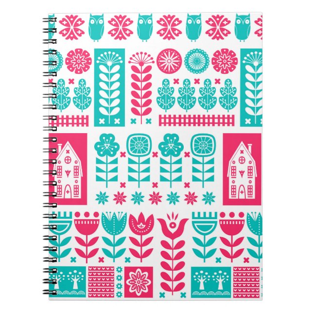 Skandinavisk folkkonst: Vintage sömlös Anteckningsbok (Framsidan)