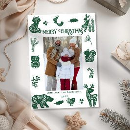 Skandinavisk Folklig Konst Skog Djur Fågel Foto Julkort