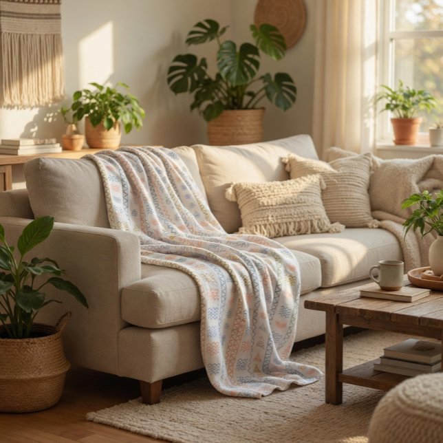 Skandinavisk folkpattern mysig kastfilt fleecefilt (Skapare uppladdad)
