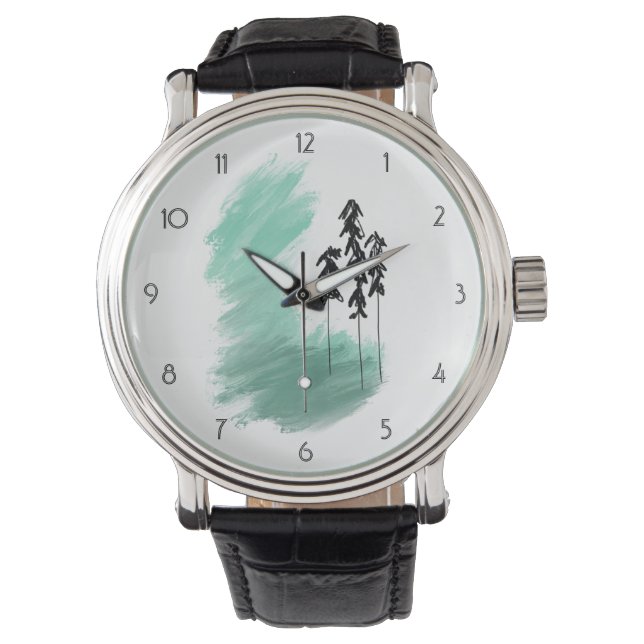 Skandinavisk grön trädkonst enkel modern mint   armbandsur (Framsida)