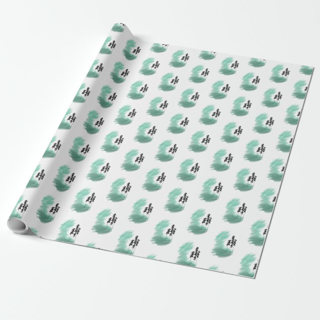 Skandinavisk grön trädkonst enkel modern mint  presentpapper (Utrullad)